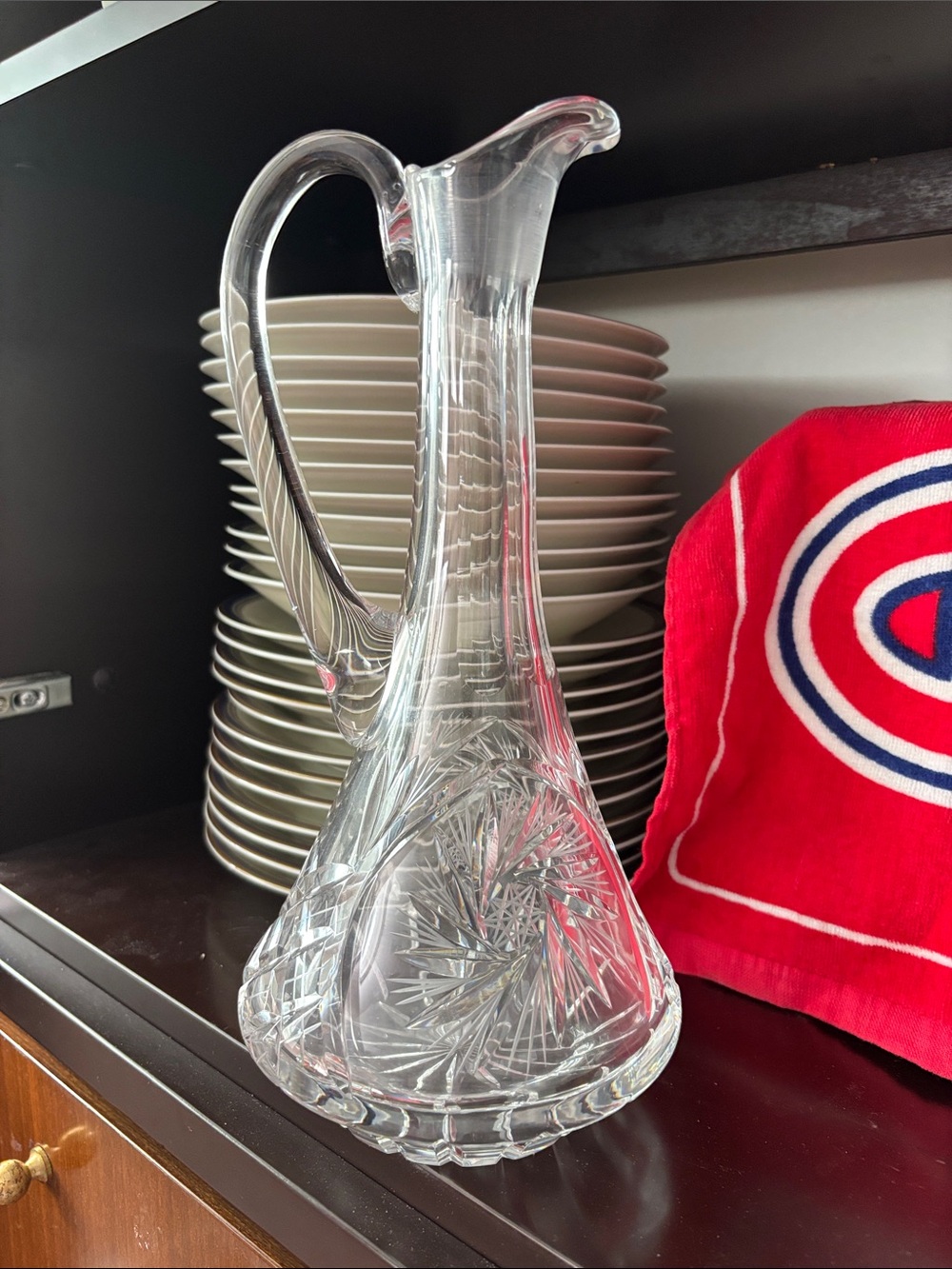 Clear Cut Glass Decanter Pitcher - Elegant Crystal-Style Serveware